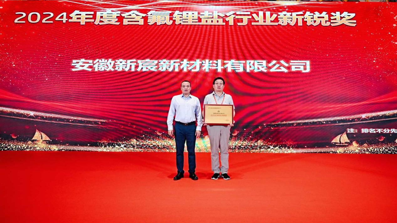 喜报丨我院入孵企业新宸材料荣膺“2024年度含氟锂盐行业新锐奖”